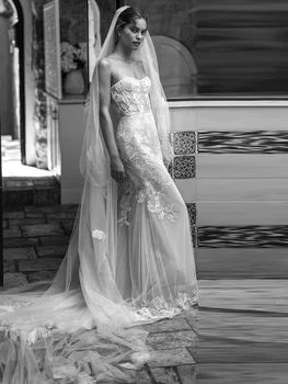 Свадебные платья-футляры с развевающимися рукавами, кружевная накидка без бретелек, вырез в виде сердечка, свадебные платья со шлейфом в часовне, новинка 2023 года