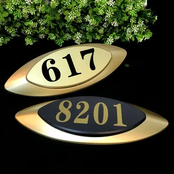 Полимерный металлик цвета черного золота с номером дома, изготовленный на заказ знак, наклейка с номером двери для двери отеля, квартиры, виллы