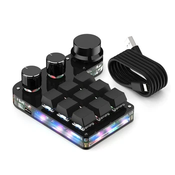 Пользовательская макро-клавиатура Hot Swap Mini, 9 клавиш, 3 ручки, программа RGB, 18 символов, механическая клавиатура, красный переключатель, проводная Черная