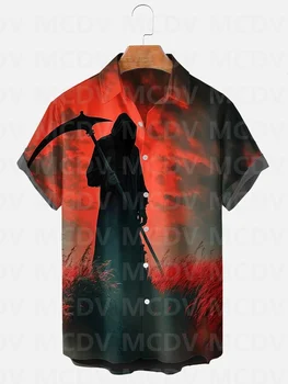 Рубашка Grim Reaper на Хэллоуин, мужская и женская рубашка с короткими рукавами, гавайские рубашки с 3D-принтом.