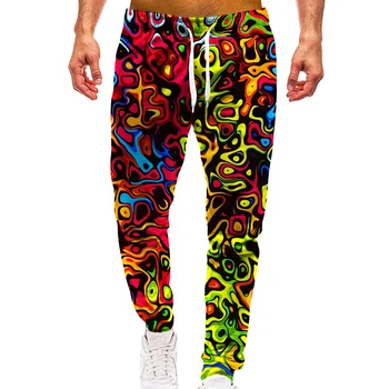 Унисекс, спортивные штаны для бега трусцой с 3D рисунком Rainbow, повседневные брюки с абстрактным рисунком, мужские / женские спортивные брюки со шнурком