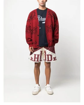 Версия высшего уровня Новый кардиган Кешью Жаккардовый свитер Rhude Для мужчин и женщин Свитшоты Kanye West лучшего качества