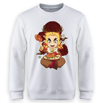 Demon Slayer Мужские Толстовки С капюшоном Kimetsu Japan Anime Rengoku Графический Пуловер С Круглым вырезом Флисовый Пуловер Оверсайз Одежда