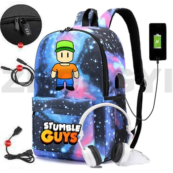 Спотыкающиеся парни с мультяшным принтом, USB-рюкзак для зарядки, Противоугонный рюкзак для ноутбука, Мужские и женские школьные сумки, Винтажная дорожная сумка