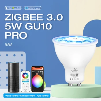 GLEDOPTO ZigBee 3.0 Smart GU10 Spotlight 5W Pro RGBCCT Светодиодная лампа с Углом луча 30 градусов Работает с приложением Alexa Echo Plus App / Voice / RF