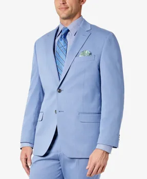 Светло-голубой мужской костюм, мужская элегантная одежда для жениха на свадьбу, ужин, приталенный смокинг, блейзер на двух пуговицах, брюки