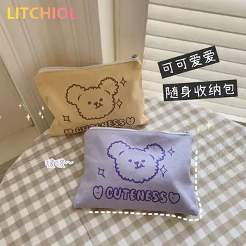 Холщовая сумка с медведем, сумка для хранения, косметичка для девочек, сумка для ручек, сумка Kawaii, Корейские канцелярские пеналы, сумка для карандашей 