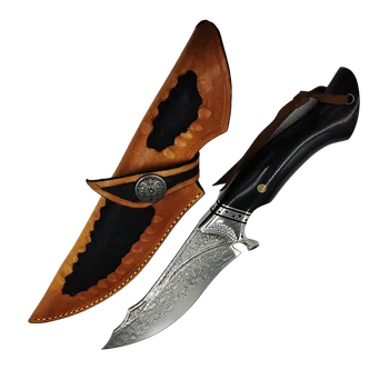Нож для самообороны EDC из дамасской стали, для выживания на открытом воздухе, для кемпинга, Портативный нож с фиксированным лезвием в кожаных ножнах, Коллекция