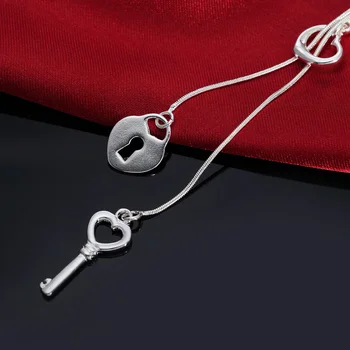 Стерлингового Серебра 925 пробы 18 дюймов в форме сердца ключ змеиная цепочка ожерелье подходит для женской моды свадебная вечеринка Шарм Ювелирные Изделия Подарок