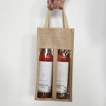 Джутовая сумка для вина, многоразовые сумки-тоут из мешковины, прозрачное окошко с ручками, подарочная сумка, органайзер для хранения в путешествиях, для свадебных праздников