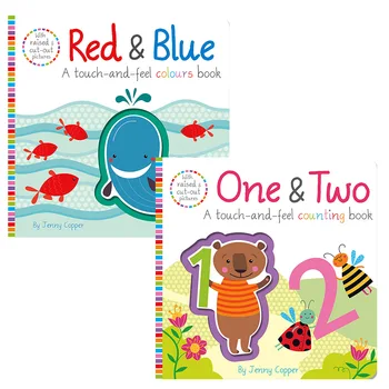 2 книги/набора, книга по счету и цветам на ощупь, английские обучающие книги с картинками, книга для чтения для детей