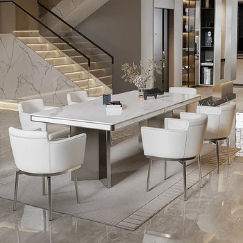 Сочетание стола и стула в итальянском стиле, прямоугольная каменная плита, современный дизайн, высококлассный стол большого размера