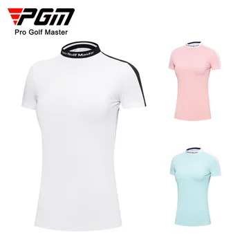 Женские футболки для гольфа PGM, топы с короткими рукавами 2023, спортивная контрастная тонкая летняя одежда для тенниса, футболки-поло для женщин