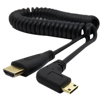 Разъем Mini HDMI-совместимый с HDMI-совместимым разъемом 90-градусный прямоугольный адаптер с пружинным кабелем для зеркального ПК