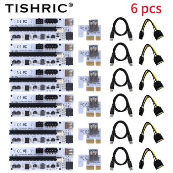 TISHRIC 6ШТ Molex PCIE Riser Card VER009S PCI-E от 1X до 16X Удлинитель PCI Express X16 Карта USB Riser 009S для майнинга биткоинов