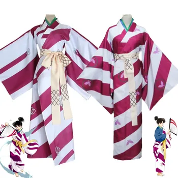 Аниме Инуяша Кагура Косплей костюм Японское Кимоно с принтом бабочки Халат для Хэллоуинской Карнавальной вечеринки Форменный костюм