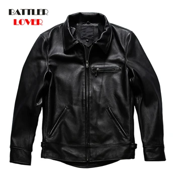 2021 Черный, Японский повседневный стиль, куртка из натуральной кожи для мужчин, плюс размер 6XL, натуральная воловья кожа, весеннее приталенное короткое пальто для молодых мужчин