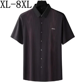 7XL 8XL 6XL 2023 Новая Летняя Деловая рубашка в полоску Для мужчин, Высококачественные Свободные Мужские рубашки для общения, повседневная дышащая мужская одежда