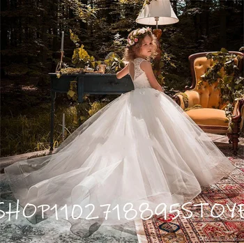 НОВЫЕ платья для девочек-цветочниц на свадьбу, бальное платье принцессы, пачка, кружева, бусины, бабочки, детские платья для первого причастия