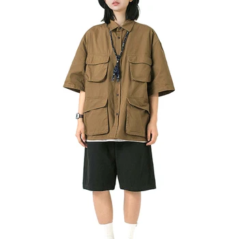 Летняя японская ретро-свободная рубашка с короткими рукавами для мужчин и женщин в том же стиле, нейтральная повседневная рубашка, куртка